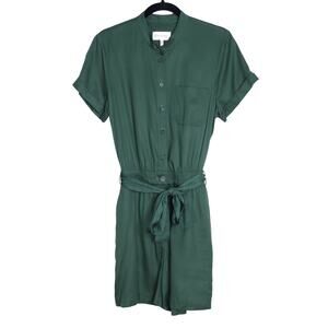COTÉLAC Chambray Belted Romper Green Button Up Short Sleeve Women's 1/US 6